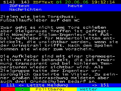 Ausschnitt aus dem ZDF-Videotext vom 20.06.2006